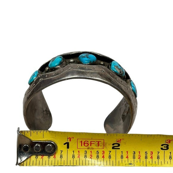 Mae G. Vinatge Sterling Handmade Multi Turquoise Cuff Adjustable Bracelet
