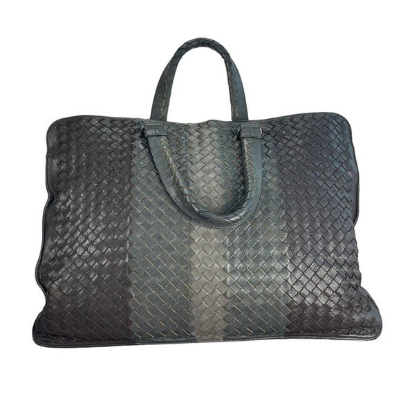 Bottega Veneta Tri-Color Racing Strip Briefcase Tote Business Travel Bag Purse