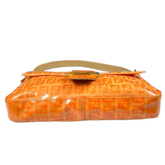 Fendi Orange Crush Coated Canvas Zucchino Baguette Flap Shoulder Purse Bag