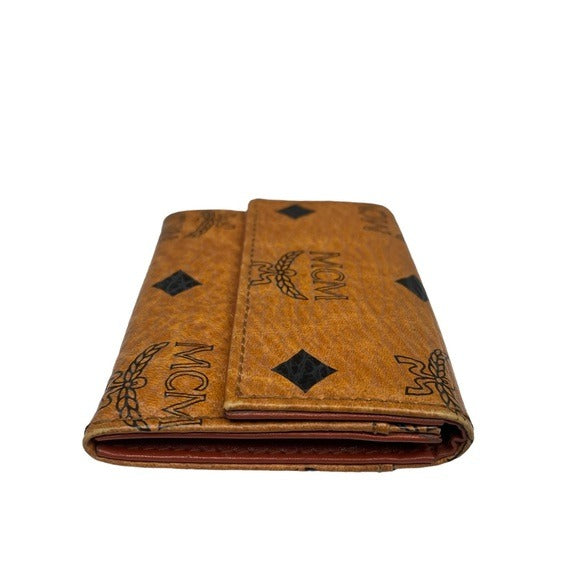 MCM Viestos Canvas Leather Brown Black Card Holder Personal Wallet Organizer