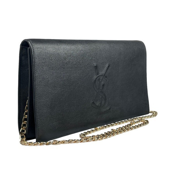 Yves Saint Laurent YSL Black Leather Pebbled Clutch Flap Snap Crossbody Bag