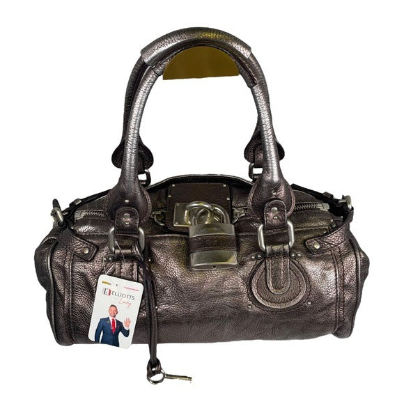 Chloe Paddington Metallic Grey Silver Leather Lock Shoulder Chloe Paddington Metallic Grey Silver Leather Lock Shoulder