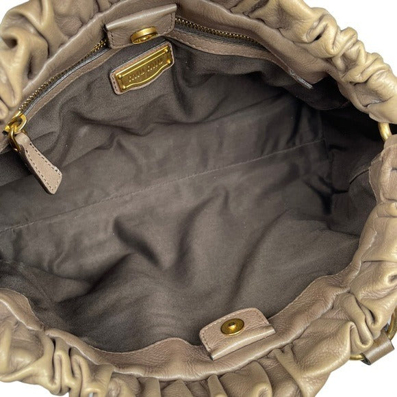 Miu Miu Leather Earthy Brown Brass Hardware Convertible Tote Handbag Purse
