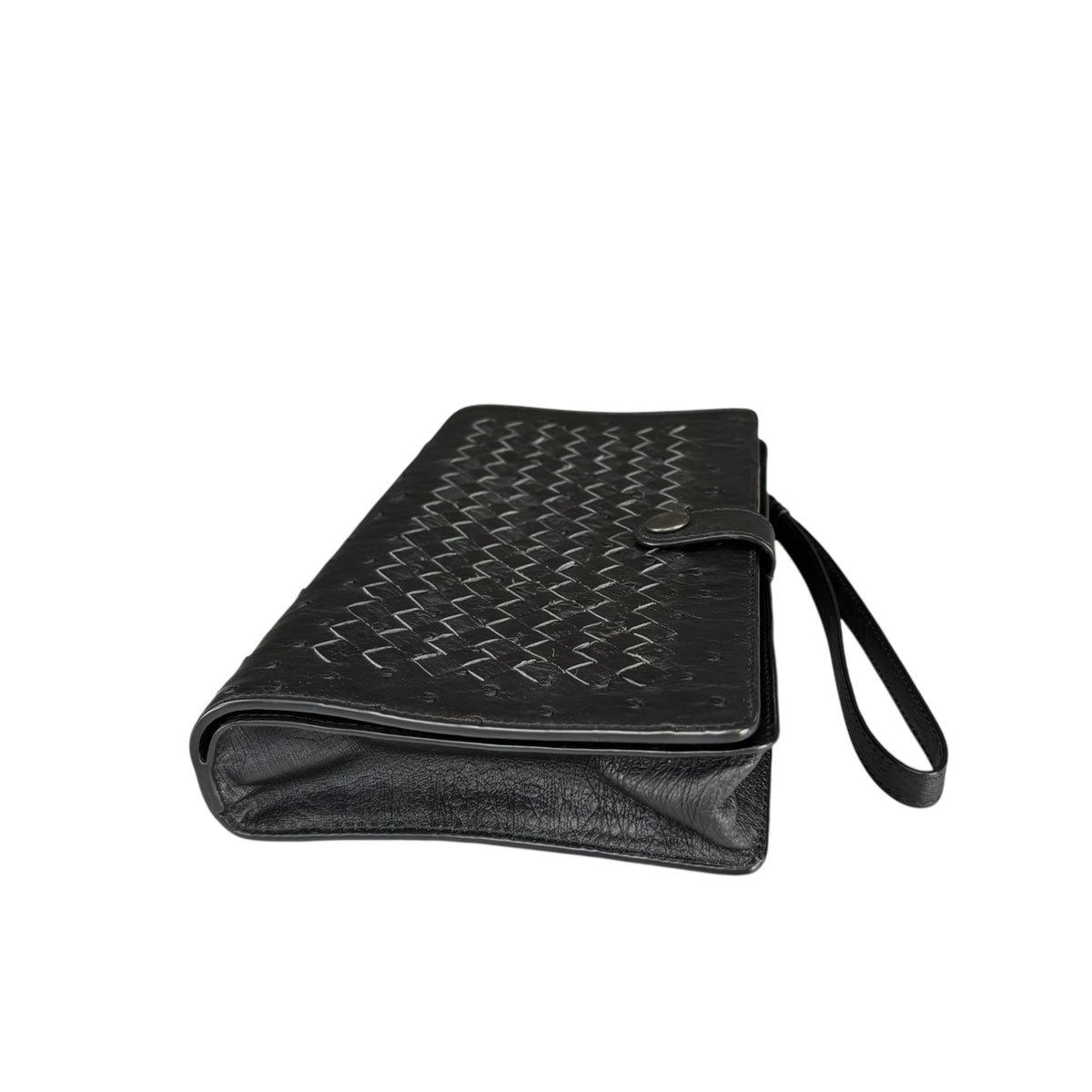 Bottega Veneta Ostrich Black Leather Organizer Snap Clutch Zip
