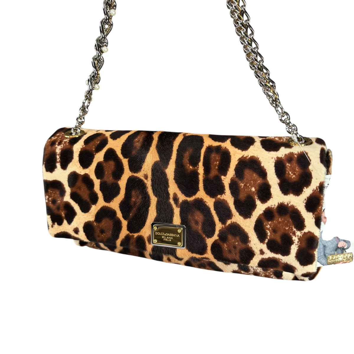 Dolce Gabbana Leopard Hair Calf Flap Chain Shoulder Purse