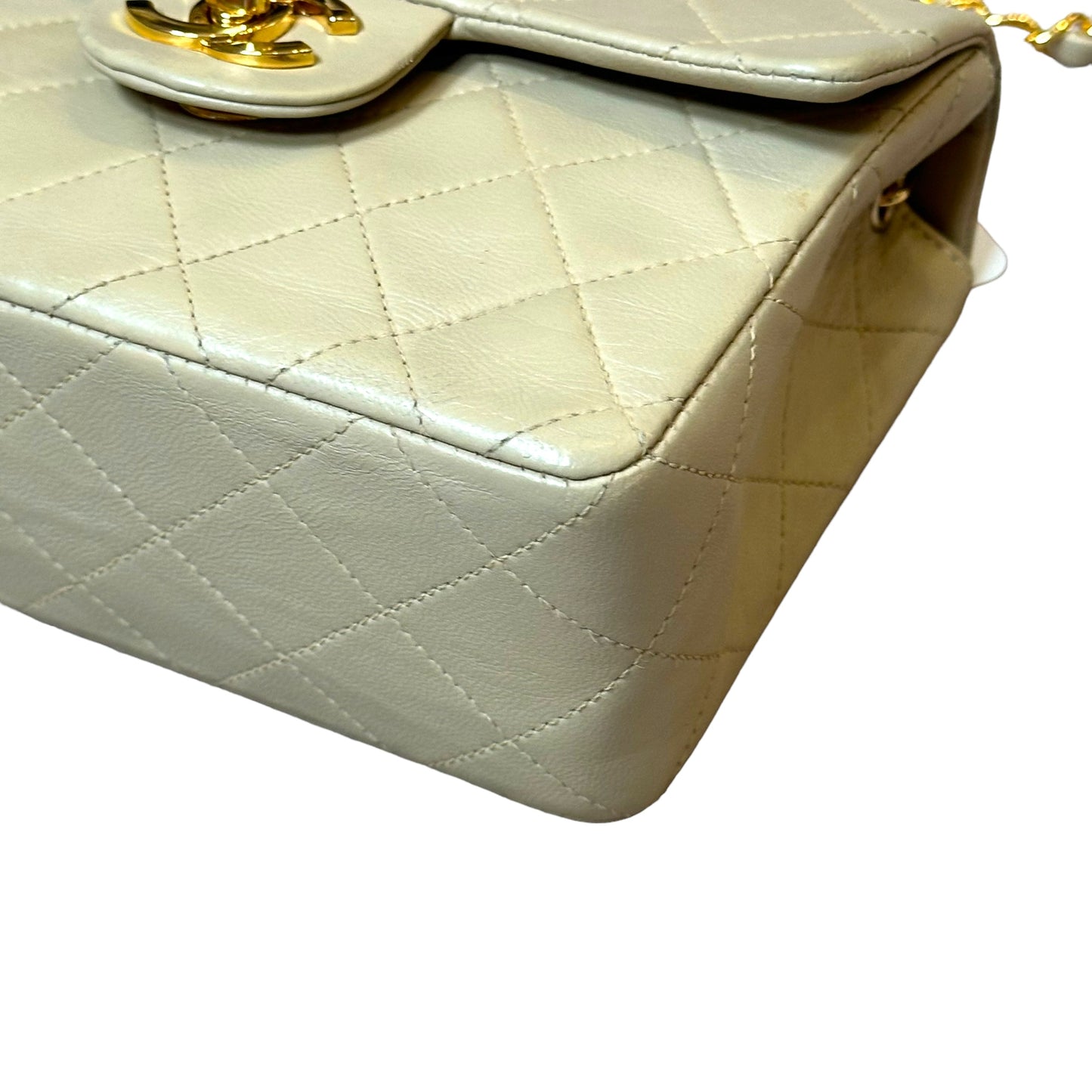 Chanel CC 24K Mini Square Flip Beige Lambskin Gold Plated Hardware