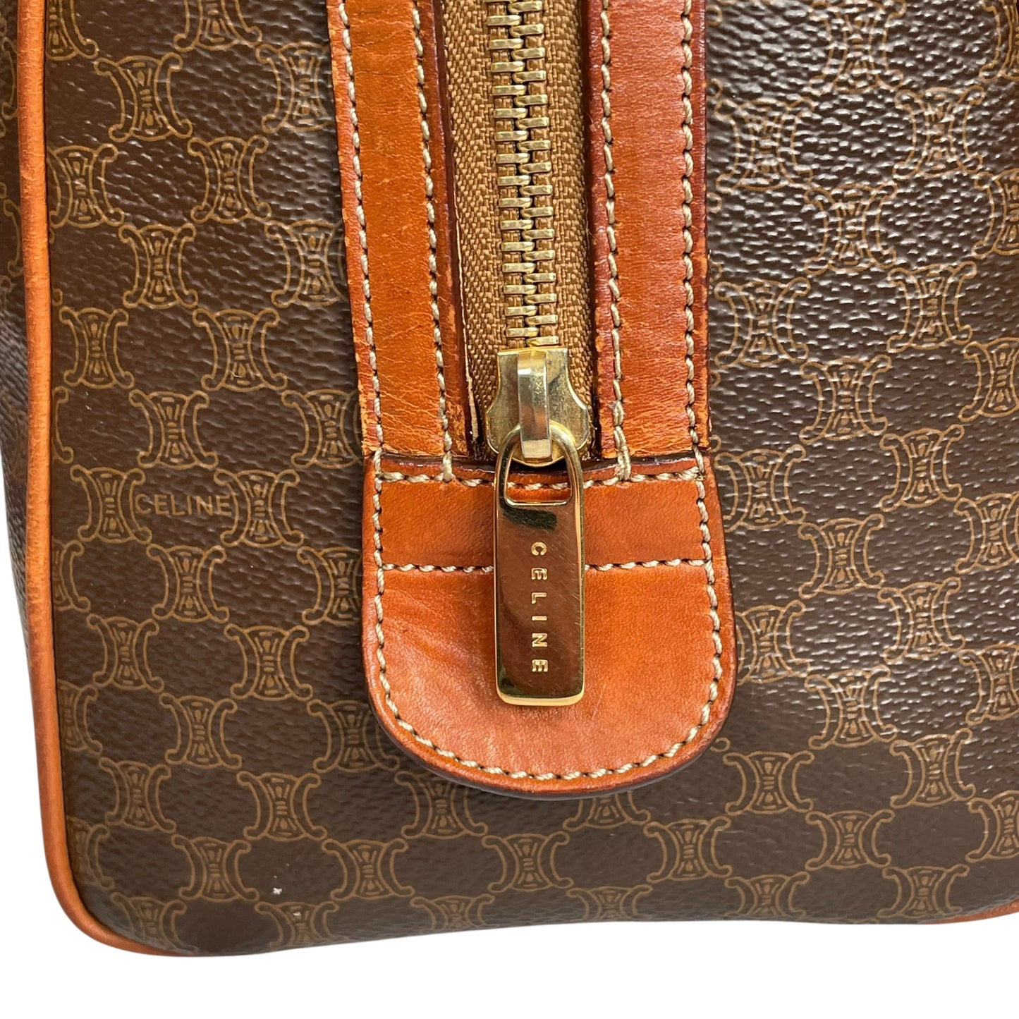 Celine Honeycomb Coated Canvas Leather GHW Brown Boston Speedy Purse