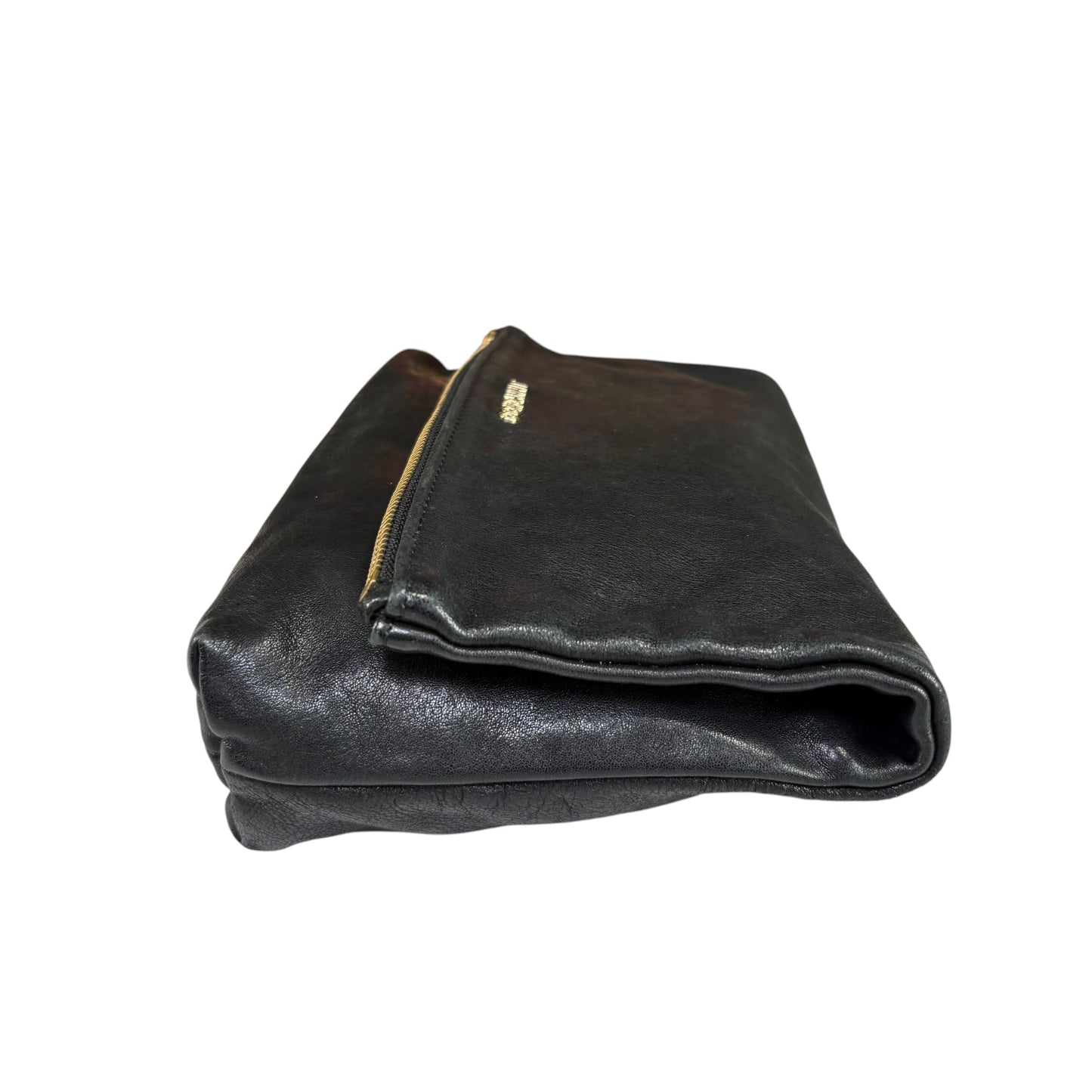 Jimmy Choo Nyla Black GHW Leather Fold-Over Zip Clutch