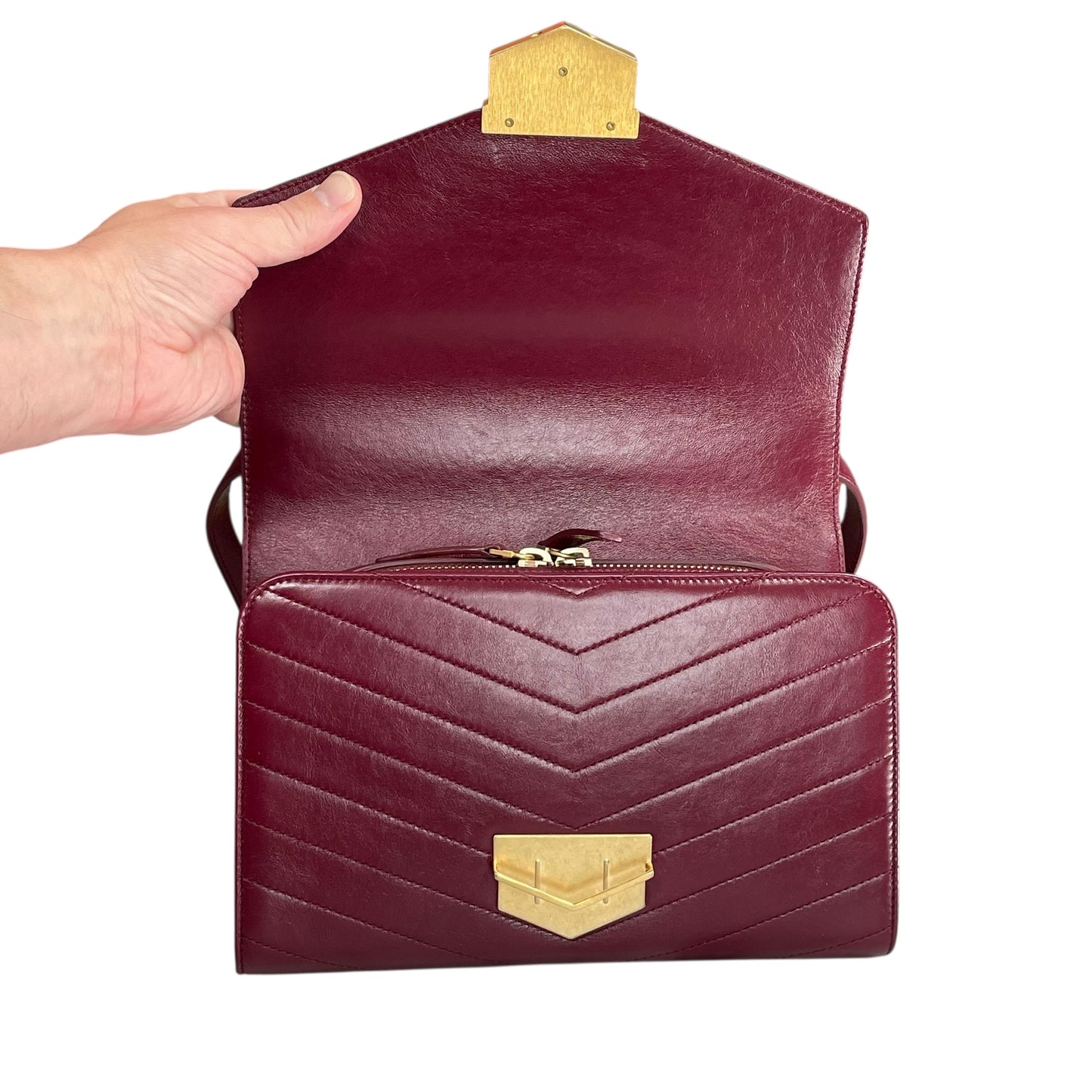 Chanel CC Medal Bucket Envelop Merlot Zip Brushed GHW Burgundy 2Way CrossbodyPurse