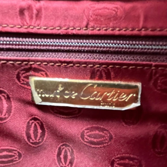 Cartier Burgundy Gold Corners Leather Zippy Evening Clutch
