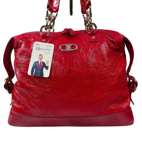 Celine Patent Leather Silver-hardware Bucket Satchel Shoulder Purse Zip Tote