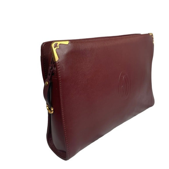 Cartier Burgundy Gold Corners Leather Zippy Evening Clutch