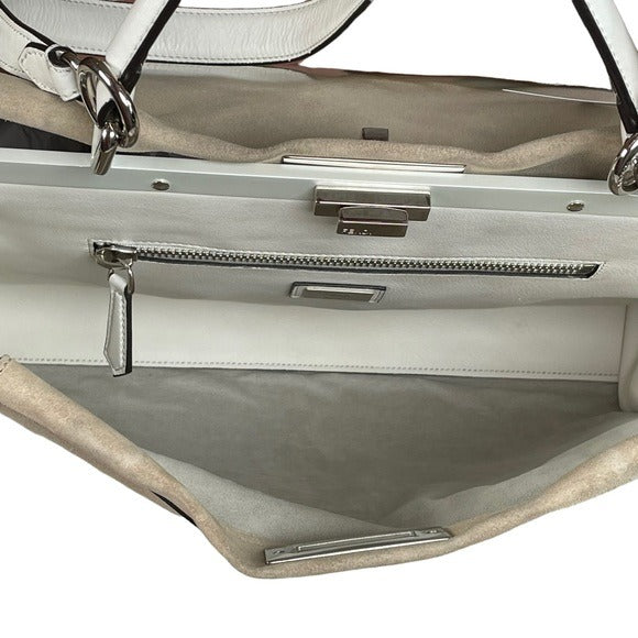 Fendi XL Peek-A-Boo Suede Patent Leather Multi Textile White Yellow Mega Bag