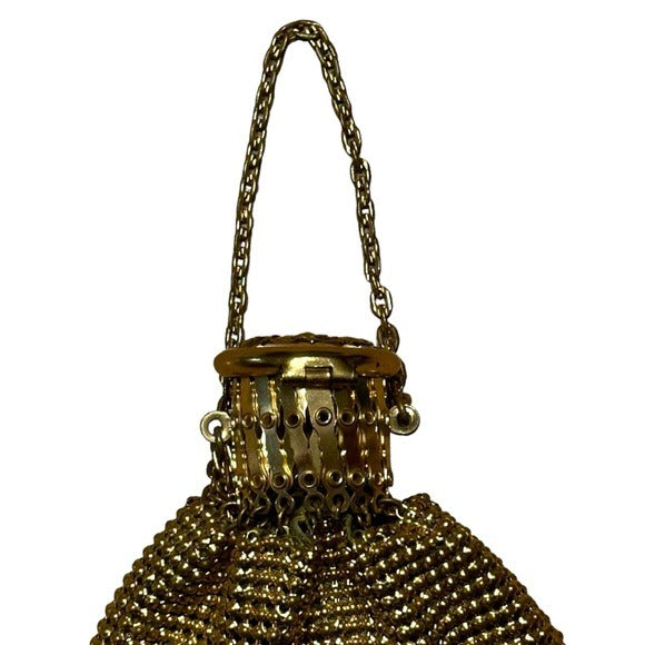 Whiting Davis Gold Expandable Metal Round Push Lock Closure Mini Clutch Purse