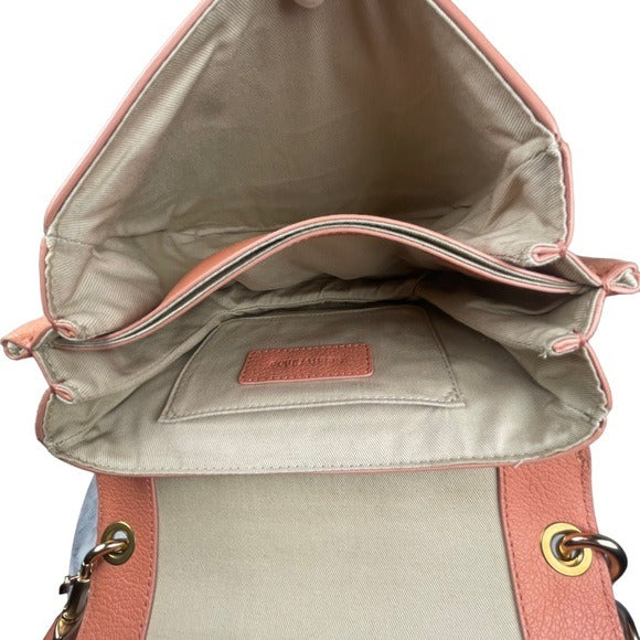 See By Chloe Peachy Pink Gold Satchel Flap Crossbody Convertible Strap Clutch