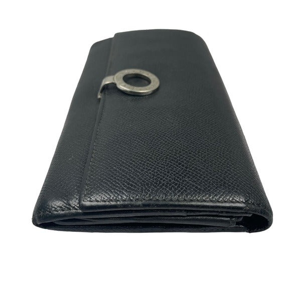 BVLGARI Black Blue Clip Snap Saffiano Leather Long Organizer Wallet