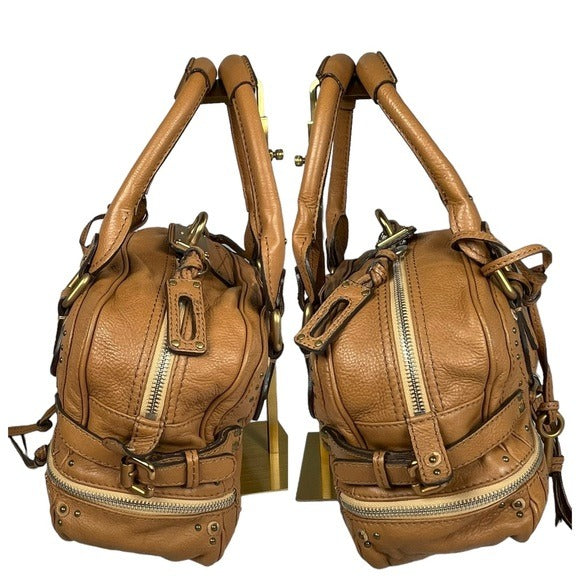 Chloe Tan Leather Paddington Medium Zip Boston Bag Tote Purse