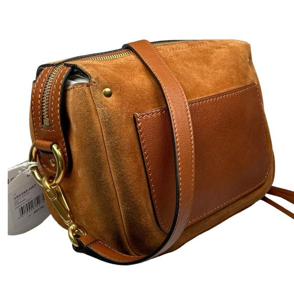 Chloe Classic Nubuck Suede Tan Brown Gold Zippy Shoulder Purse Bag Boxy Flap