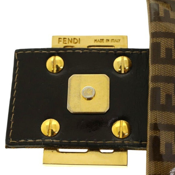 Fendi Zucchino Coated Canvas Baguette Shoulder Leather Strap Bag Beige Purse