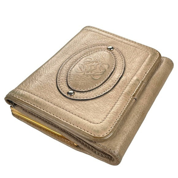 Loewe Leather Creme Compact Tri-Fold Kiss-Lock Wallet card Organizer