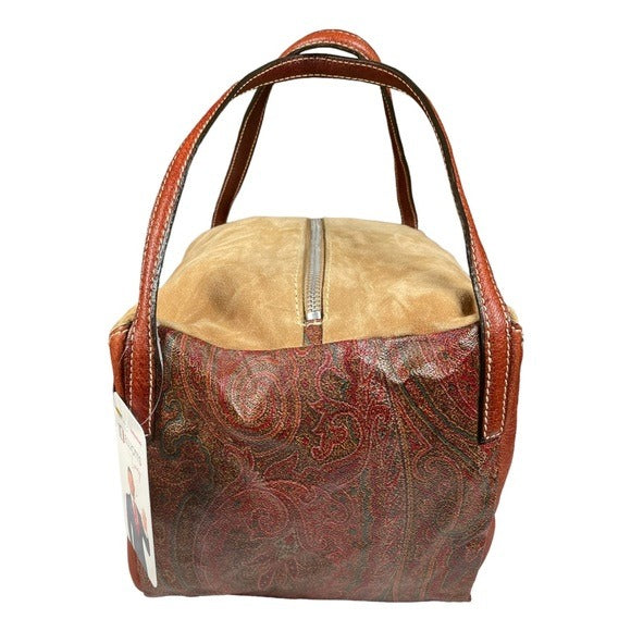 Etro Multi Textile Paisley Boston Dual Handle Canvas Leather Suede Purse Bag