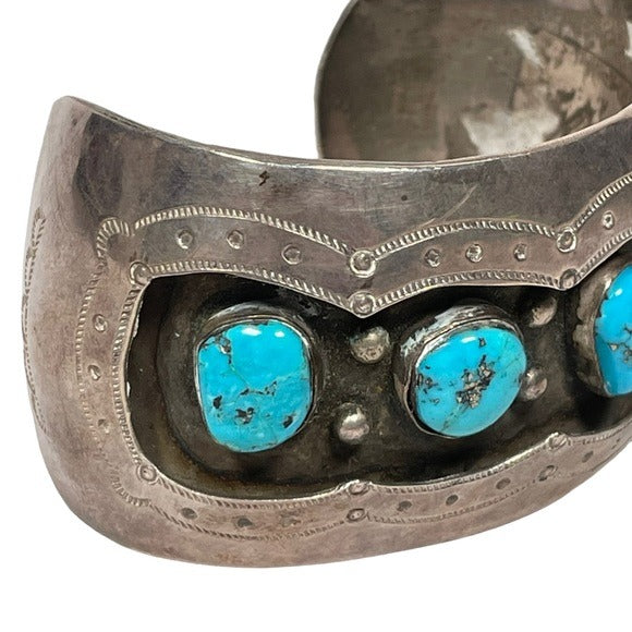 Mae G. Vinatge Sterling Handmade Multi Turquoise Cuff Adjustable Bracelet