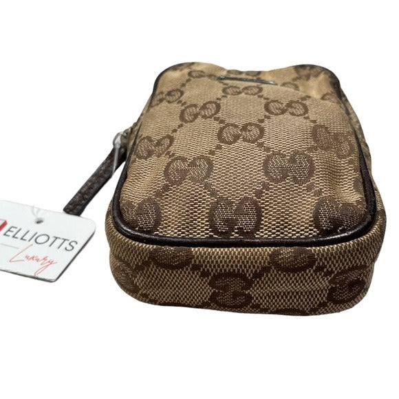 Gucci GG Canvas Leather Brown Zippy Mini Pouch Case Card Coin Travel