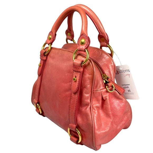 Miu Miu Pink Watermelon Gold Distressed Leather Crossbody Purse Zippy Bag Purse