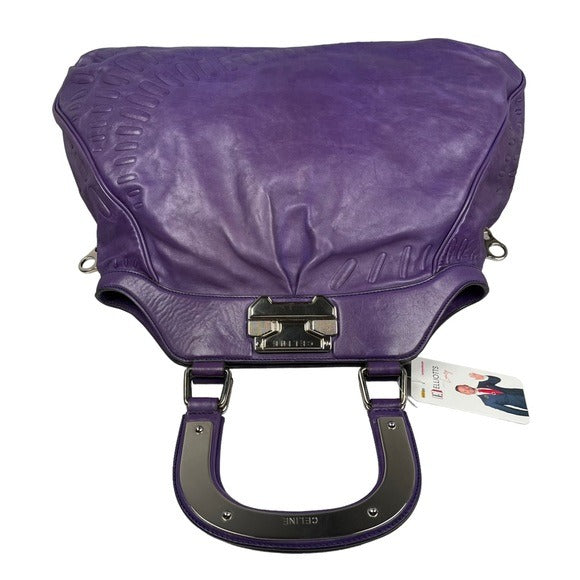 Celine Purple Large Satchel Leather Geo Swirl Abstract Pattern Shoulder Bag