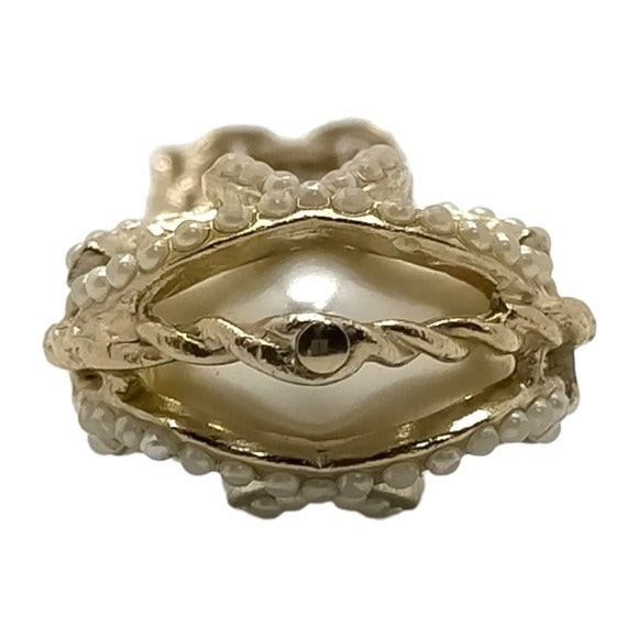 Chanel CC Heart Plated Studded Faux Pearl Purse Charm Key Pendent Bracelet 5”