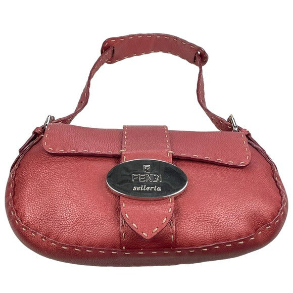 Fendi Selleria Sterling Leather Bordeaux Metallic Baguette Purse