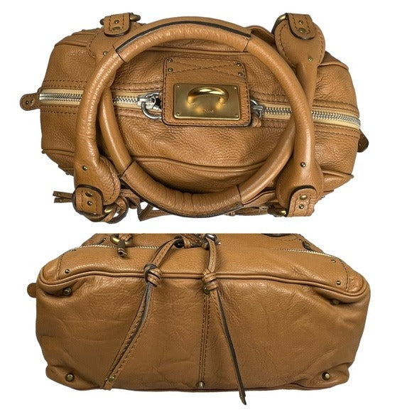 Chloe Tan Leather Paddington Medium Zip Boston Bag Tote Purse