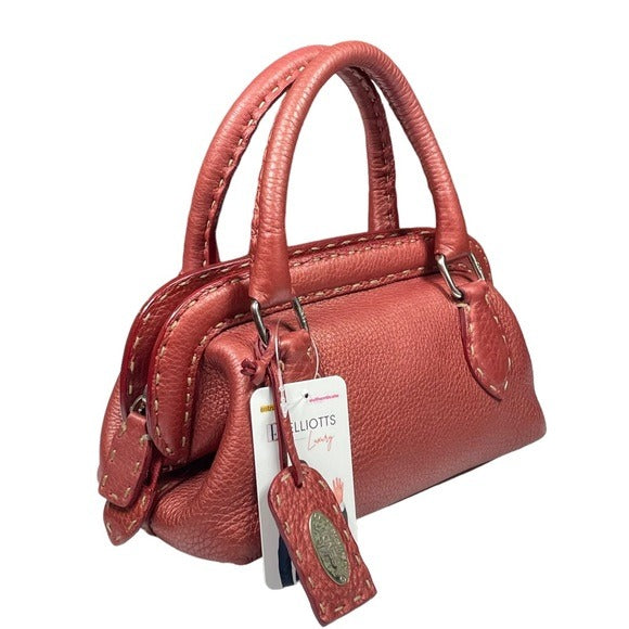 Fendi Metallic Blush Leather Mini Selleria Sterling Silver Hardware Zippy Purse