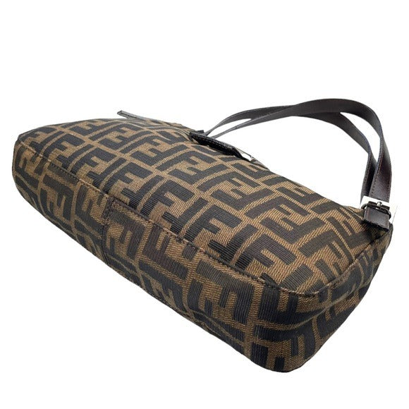 Fendi Zucca Dual Handle Shoulder Baguette Leather Canvas Purse