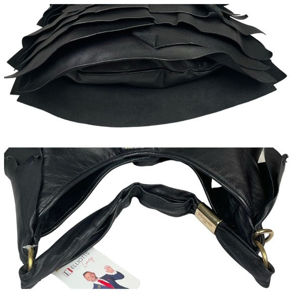 YSL Black Saint Tropez Patch Gathered Layered Lambskin Shoulder Large Bag Hobo