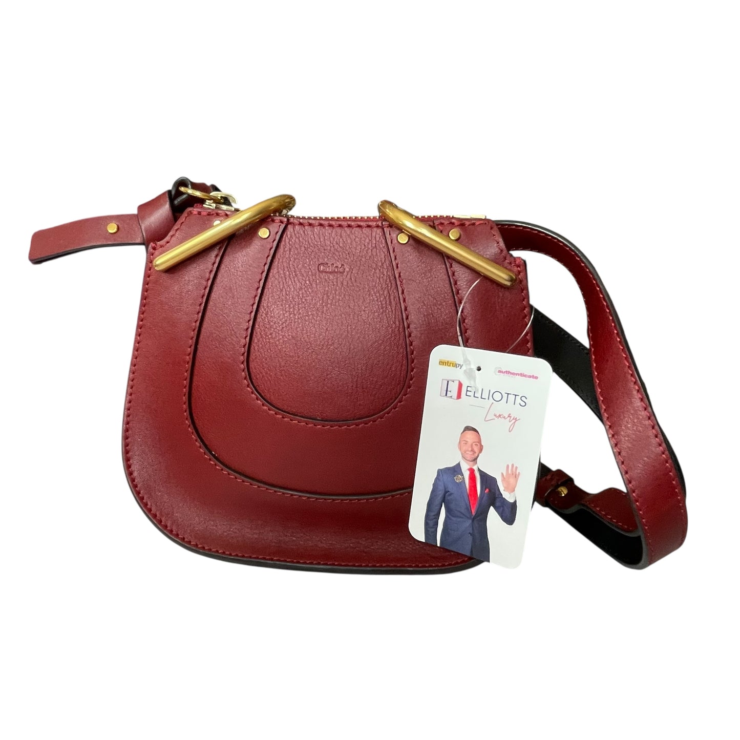 Chloe Hayley Calf Skin Nano Equestrian Burgundy Bucket 2 Way Crossbody Purse Bag