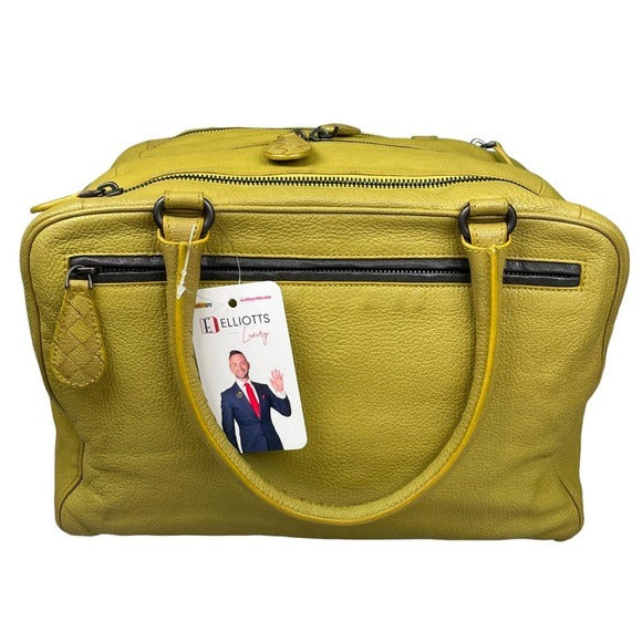 Bottega Veneta Lime Green Leather Woven Strap Boston Personal Travel Zip