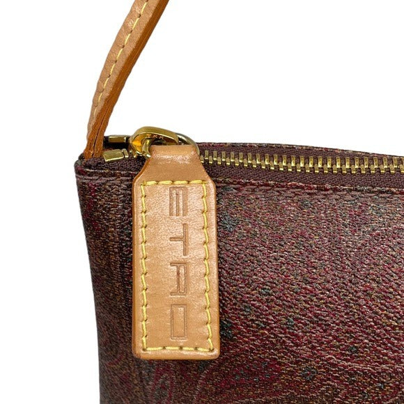Etro Paisley Canvas Borsa Leather Zippy Slim Shoulder Pouchette Clutch Purse
