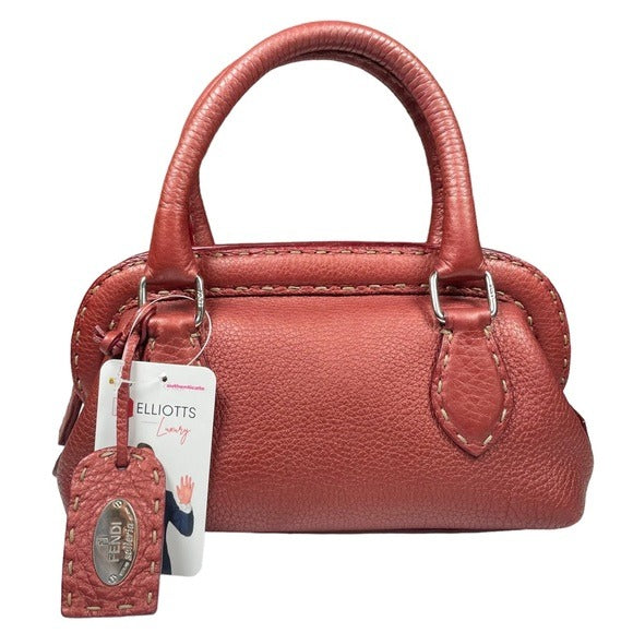 Fendi Metallic Blush Leather Mini Selleria Sterling Silver Hardware Zippy Purse