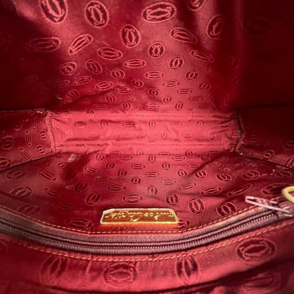 Cartier Burgundy Gold Corners Leather Zippy Evening Clutch