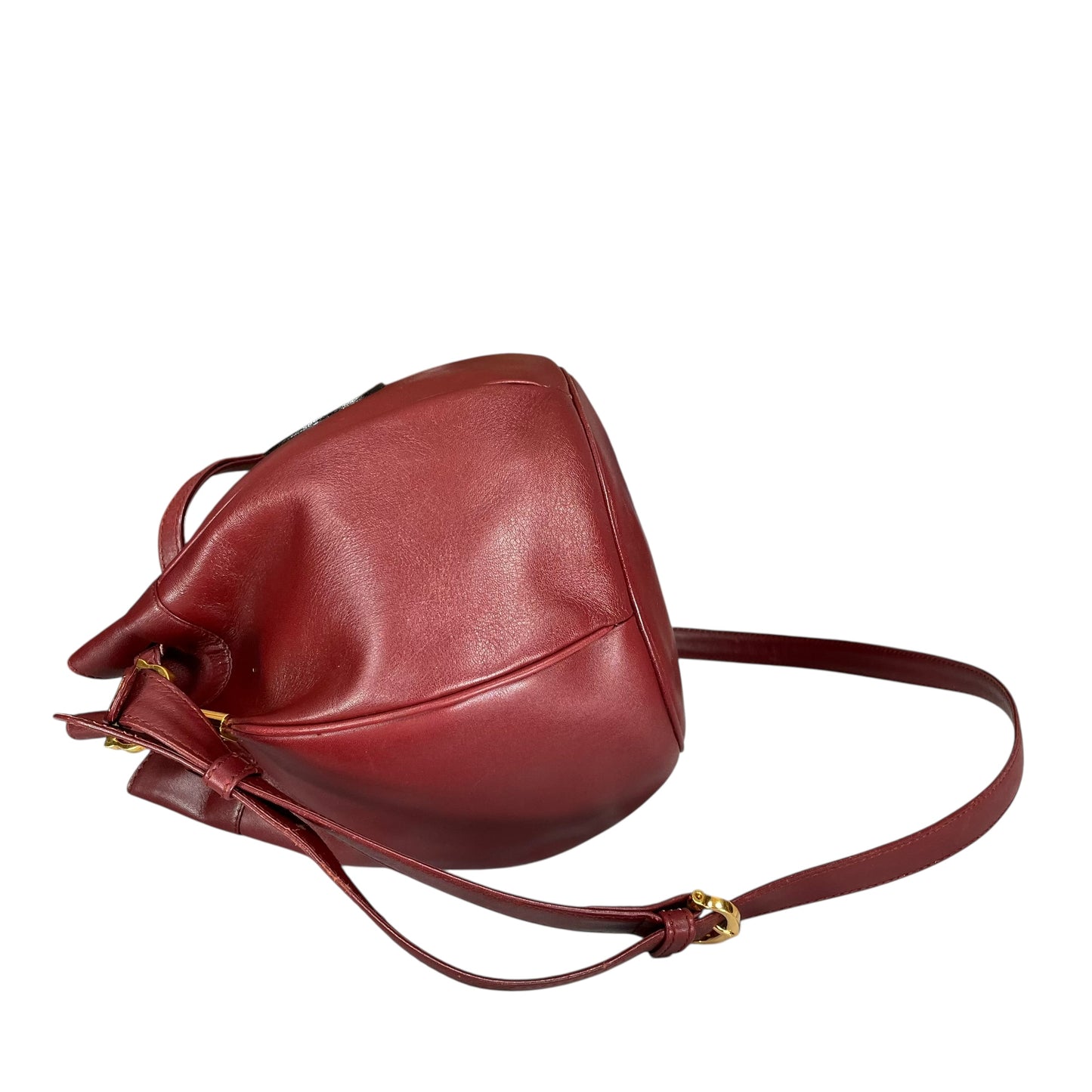 Cartier Burgundy Leather Medium Bucket Drawstring Crossbody Adjustable Purse