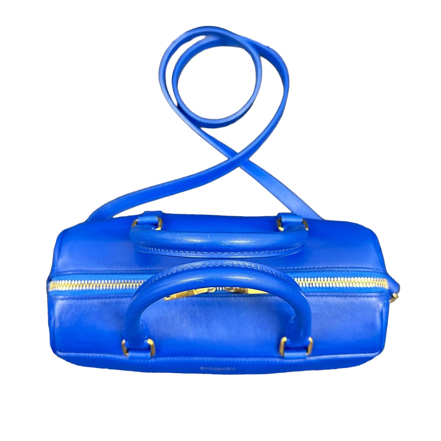 YSL Yves Saint Laurent Cobalt Blue Mini Calfskin Boston Two-Way Strap Speedy Bag