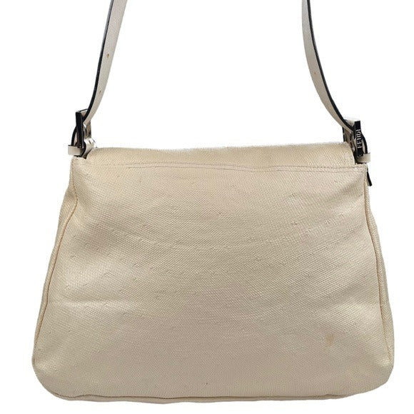Fendi Mama Baguette Micro Woven Canvas White Strap Leather Logo