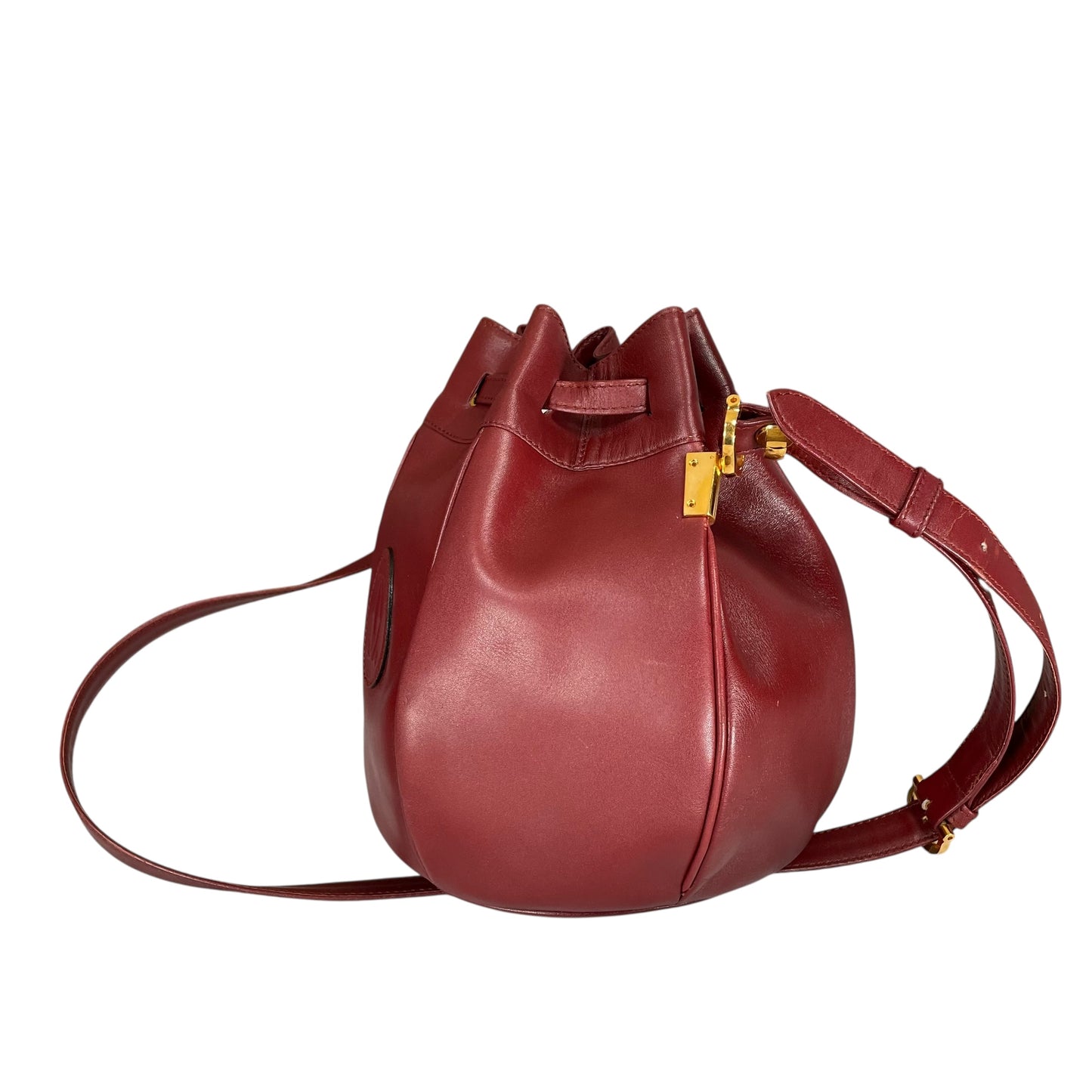 Cartier Burgundy Leather Medium Bucket Drawstring Crossbody Adjustable Purse