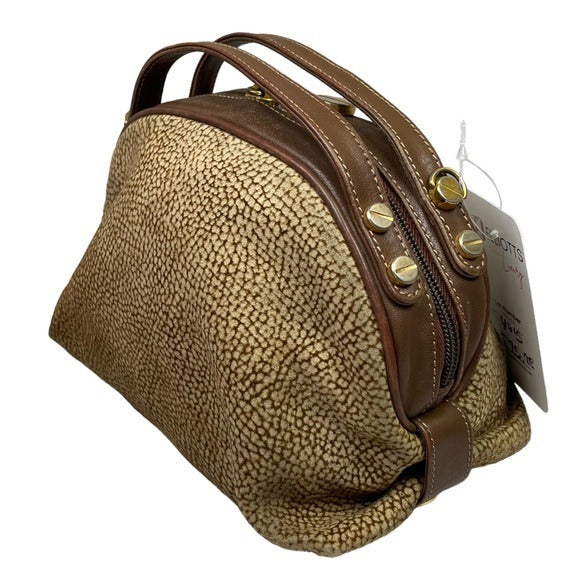 Borbonese Redwall Suede Textured Brown Dual Handle Crossbody Mini Satchel Bag
