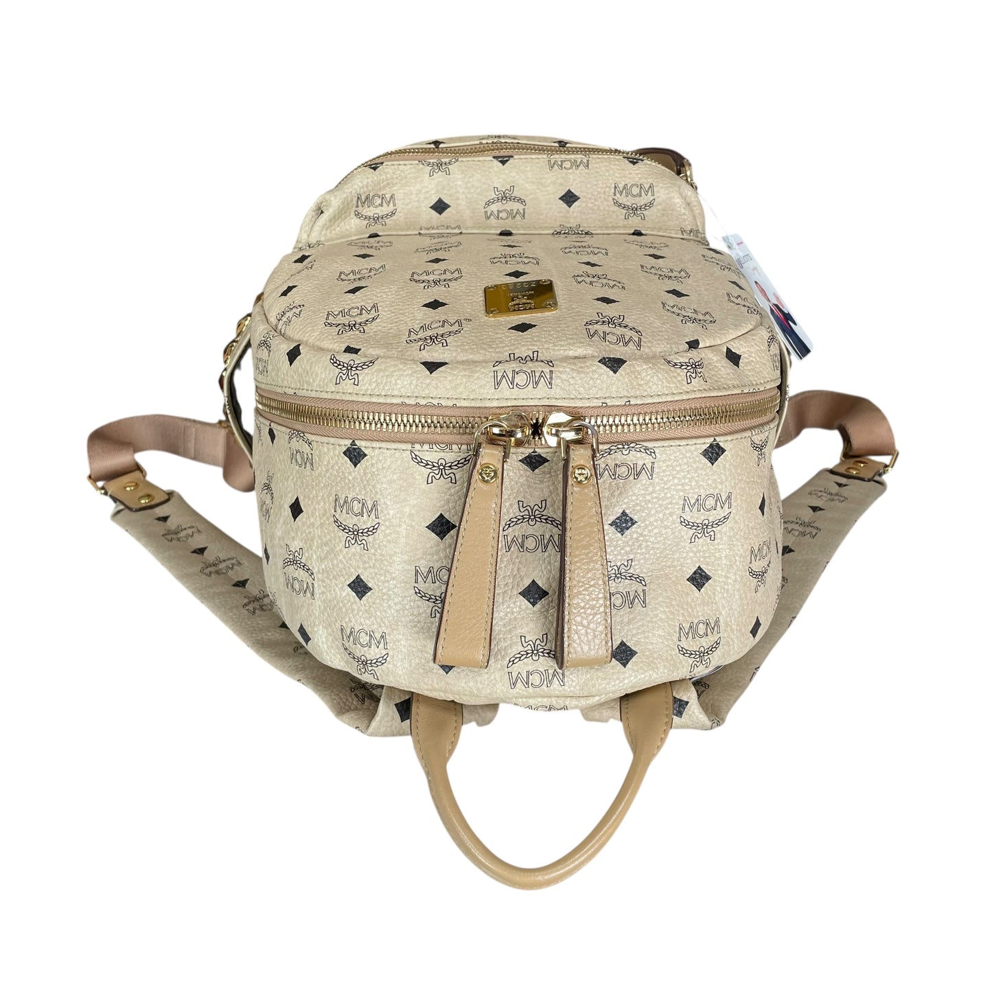 MCM Viestos GHW Studded Creme Pebbled Canvas 15" Laptop Bag Backpack