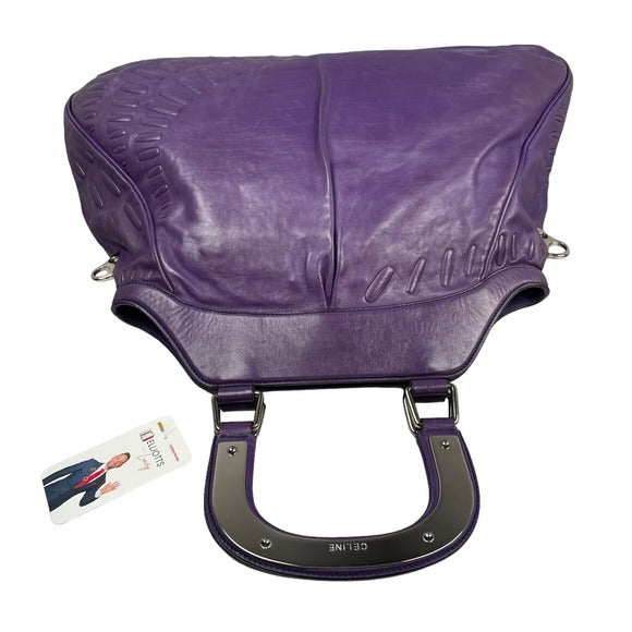 Celine Purple Large Satchel Leather Geo Swirl Abstract Pattern Shoulder Bag