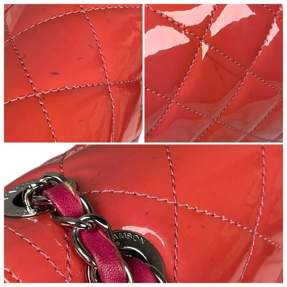 Chanel CC Classique Pink Coral Magenta Silver Hombre Leather Flap Quilted Purse