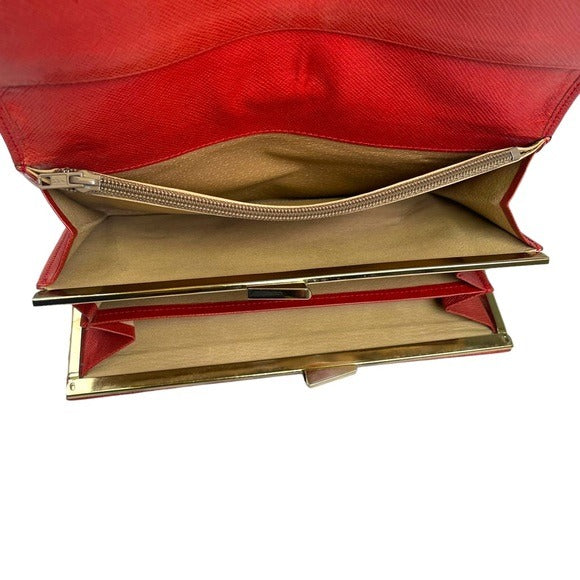 Givenchy Taiga Leather Paprika Red Long Metal Corner Flap Kiss Lock Wallet