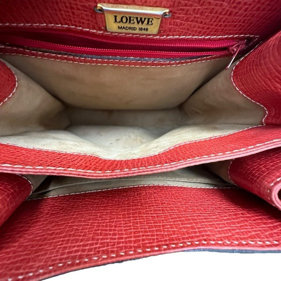 Loewe Pastel Red Pebbled Kelly Sport Style Turn Lock Closure Crossbody Purse